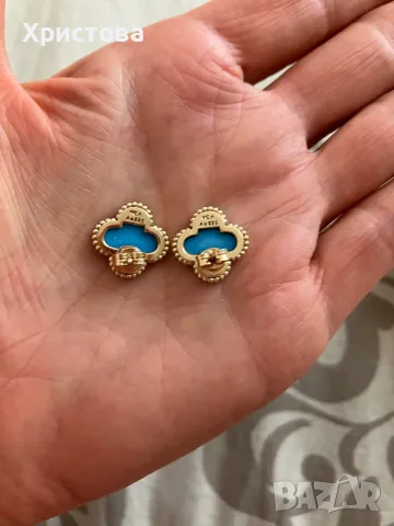 Златни обеци Van Cleef 14k.,4,30гр., снимка 3 - Обеци - 55326239