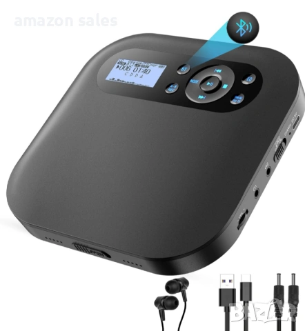 Преносим CD плейър DESOBRY с Bluetooth CD плейър с високоговорители, презареждащ се дискмен за кола 
