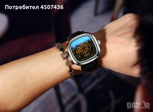 CAROTIF Автоматичен Механичен часовник,квадратен циферблат,кожена каишка,дата, снимка 4 - Мъжки - 54233588