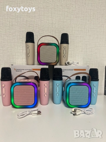 Караоке колонка с два микрофона, LED светлини и Bluetooth