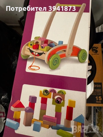 Дървена количка за бутане с кубчета, снимка 3 - Коли, камиони, мотори, писти - 54040554