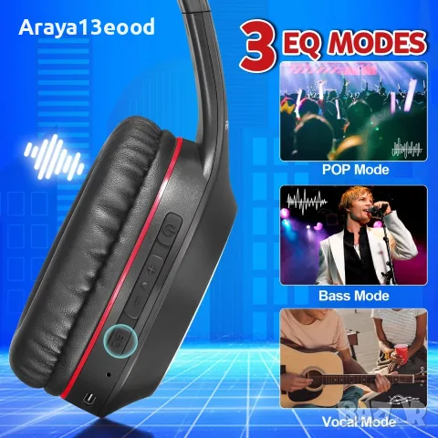 Rydohi Bluetooth Over-Ear Безжични слушалки с микрофон – 68 часа работа, Bluetooth, 3 EQ режима, снимка 3 - Bluetooth слушалки - 55537516