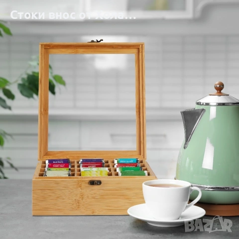 Бамбукова кутия за чай Relaxdays с 12 отделения, снимка 2 - Други стоки за дома - 54654762