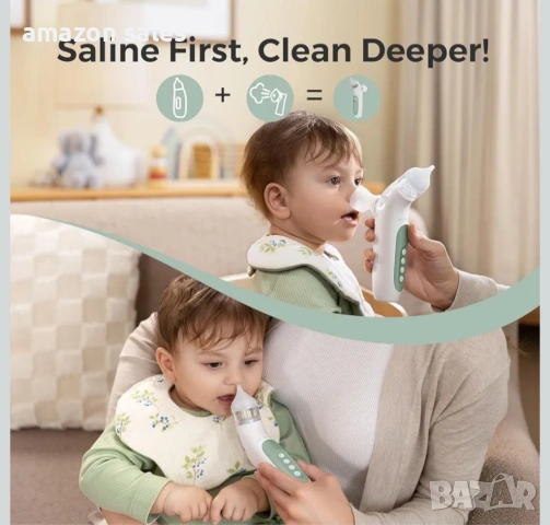 Momcozy BreezyClear™ акумулаторен назален аспиратор 2 в 1 със спрей и засмукване,медицински клас,нов, снимка 4 - Други - 54387188