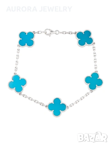 Van Cleef & Arpels VCA 5 Motifs Silver Turquoise Vintage Alhambra Дамска Гривна, снимка 7 - Гривни - 54062648