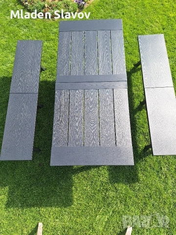 градински комлект от алуминий цвят антрацит, имитация на дърво, снимка 4 - Градински мебели, декорация  - 54198770