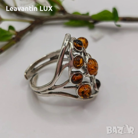 Сребърен пръстен с Балтийски кехлибар , снимка 4 - Пръстени - 54227512