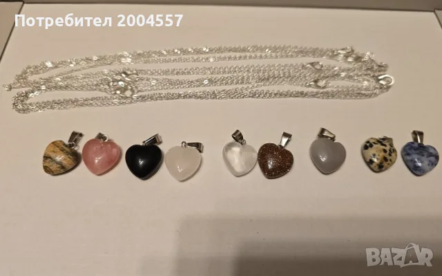 Колиета Сърца от естествени камъни със Сребърна верижка проба 925
