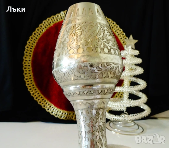 Посребрена бронзова ваза,гравирани орнаменти,печат. , снимка 4 - Антикварни и старинни предмети - 54802603