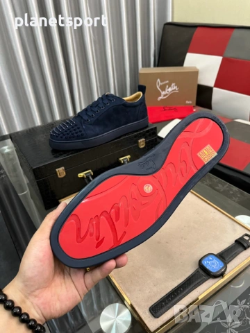 Christian Louboutin Louis Junior Spikes – Тъмносин Велур | Premium Luxury Edition | Размери 38-44, снимка 6 - Спортно елегантни обувки - 54670211