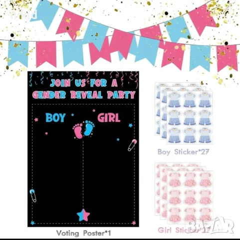 пано постер гласуване разкриване пола на бебето момиче момче Boy or Girl gender reveal party, снимка 4 - Други - 55344496