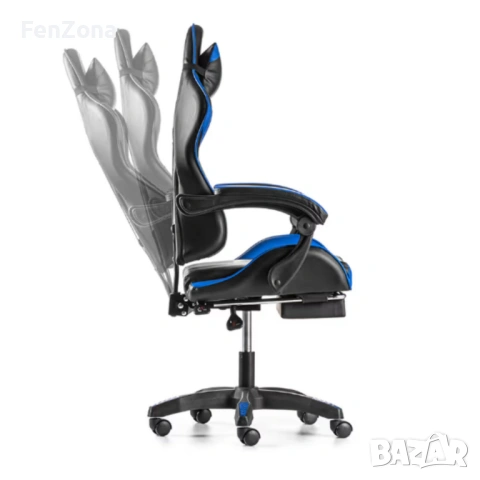 Геймърски стол с поставка за крака - подходящ за деца и тинейджъри- черно-син, въртящ, с масажна фун, снимка 3 - Столове - 54096569