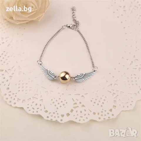 Гривна Harry Potter Golden Snitch & Deathly Hallows – Златиста/Сребриста, Метална сплав, 23 см 10122, снимка 4 - Гривни - 54658626