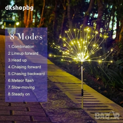 4471 Декоративна соларна лампа „Фойерверк“ – Многоцветно светлинно шоу за твоя двор (150/200 LED), снимка 5 - Соларни лампи - 54066160