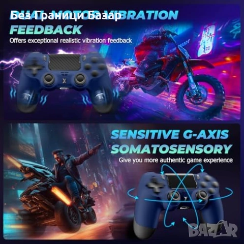 Нов джойстик контролер Bluetooth геймпад за PS4 Slim Pro PC с вибрация и жак 3.5 мм, снимка 3 - Аксесоари - 54131202