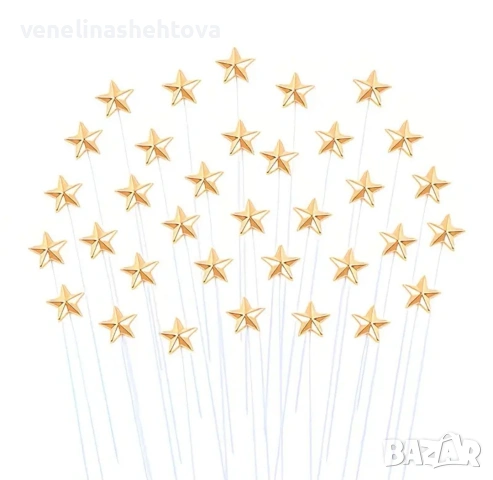 20 броя звездчки на клечка златисти сребристи за декорация на торта 