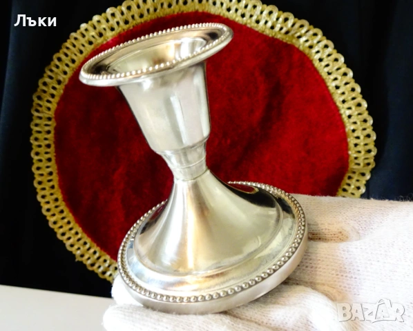 Посребрен свещник 7 см.,перлен релеф. , снимка 7 - Антикварни и старинни предмети - 53977715