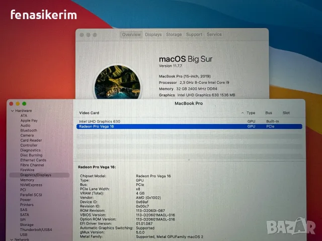 15' Core i9 Apple MacBook Pro 2019 @ 32GB RAM/512GB SSD/Radeon Pro 560X 4GB/Бат 6ч, снимка 7 - Лаптопи за работа - 55436439
