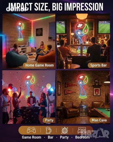 Смарт LED неон надпис/декор купа за световното 2026 – RGB, USB захранване, димиране и монтаж, снимка 5 - Лед осветление - 55330294