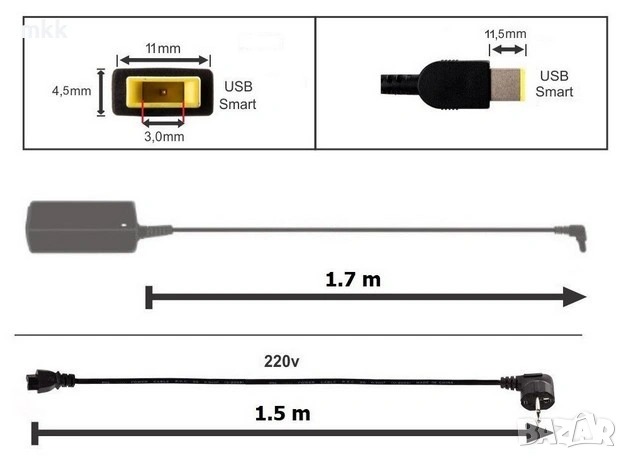 Зарядно устройство Lenovo 20V 4.5A 90W, букса 4.5х3.0х11.0mm, ADLX90NCC3A , снимка 4 - Лаптоп аксесоари - 55195929