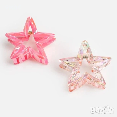 Дамски шноли звезди розови холографски 7cm 2 бр_1261863