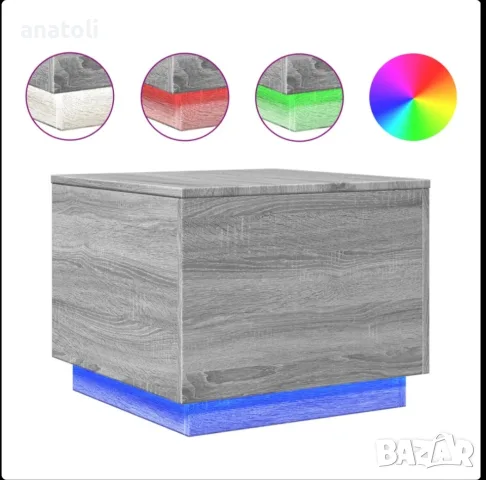 Маси за кафе 2.бр с LED осветление, сив сонома, 50x50x40 см чисто нови от Германия 