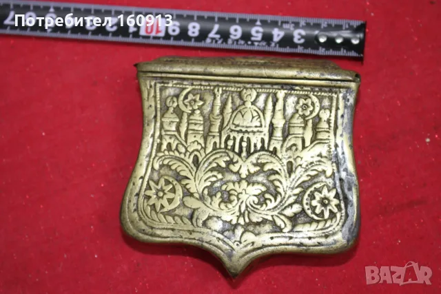 Старинна бронзова барутница, паласка, фишеклък, кутия. *1, снимка 3 - Антикварни и старинни предмети - 55422179