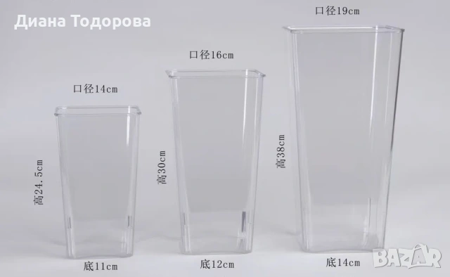 Прозрачна цветарска квадратна канта-3 размера, здрава, снимка 6 - Декорация за дома - 55159245