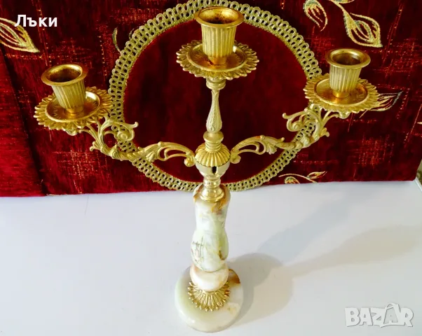 Троен свещник,бронз,оникс,позлата,барок,Луи XV. , снимка 10 - Антикварни и старинни предмети - 55363832