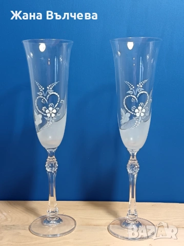 Сватбени ритуални чаши Е10 - ръчно рисувани, снимка 2 - Сватбени аксесоари - 54057461