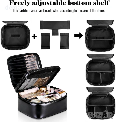 Голяма дамска чанта за гримове с 4 отделения за съхранение, регулируеми разделители, снимка 7 - Чанти - 53984053