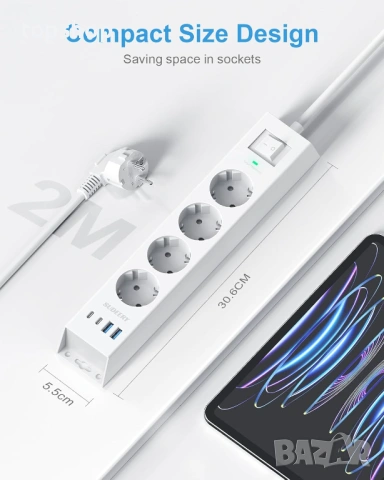 Чисто нов смарт разклонител 8 в 1 с USB-C портове и защита от пренапрежение  Продавам чисто нов..., снимка 7 - Други - 54886446