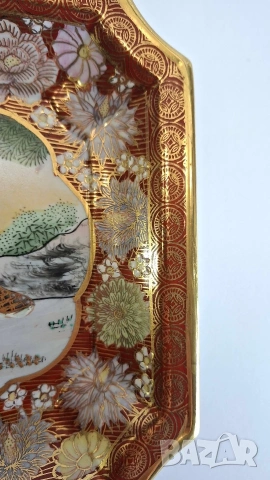 Японска декоративна чиния в стил Satsuma, снимка 4 - Чинии - 54234936