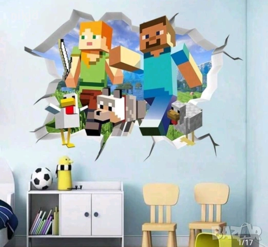 2 вида Minecraft Майнкрафт герои самозалепващ стикер лепенка за стена или гардероб, снимка 4 - Други - 54034418