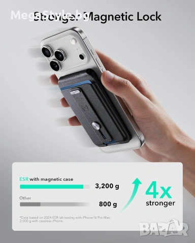 ESR Geo Magnetic Wallet Stand – Магнитен портфейл за телефон с Grip стойка и Find My функция, снимка 4 - Аксесоари за Apple - 55276874