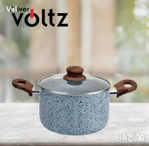 Тенджера Voltz Siena, Дълбока, Мраморно каменно керамично покритие, Светло сив, снимка 4 - Съдове за готвене - 55340043