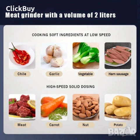 Висококачествен електрически чопър за смилане на месо,ядки и зеленчуци с обем 3 литра, снимка 4 - Чопъри и пасатори - 54153558