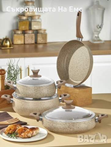 Taç Master Cook Tombik 7части Cappuccino  Комплект Съдове за Готвене 👩‍🍳, снимка 2 - Съдове за готвене - 54298033