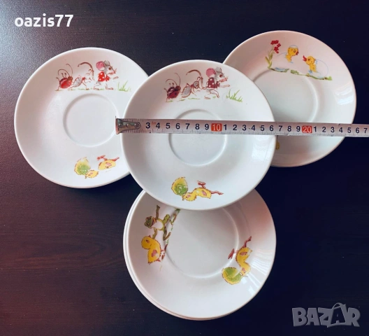 Чинии порцеланови 6 броя - детска тематика Дебел порцелан, БГ производство. Диаметър 6,5 см. € 15