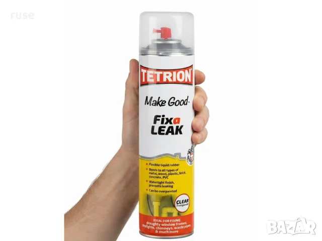 НОВИ! Спрей течна гума Tetrion TFL400 Make Good Fix A Leak прозрачна, снимка 3 - Лепила и силикон - 55678584