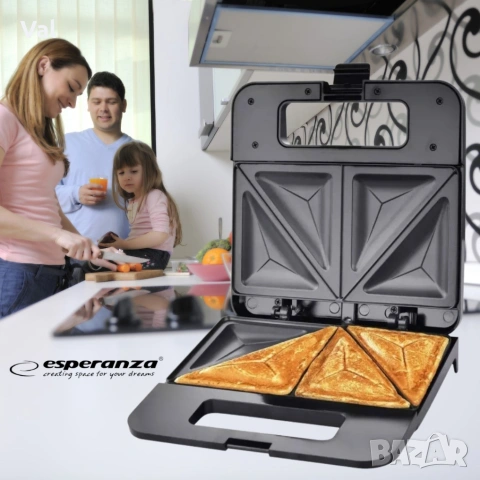 Тостер-сандвич Esperanza Parmigiano, 1000W, триъгълник, 2 ГОДИНИ ГАРАНЦИЯ, снимка 6 - Тостери - 54814197