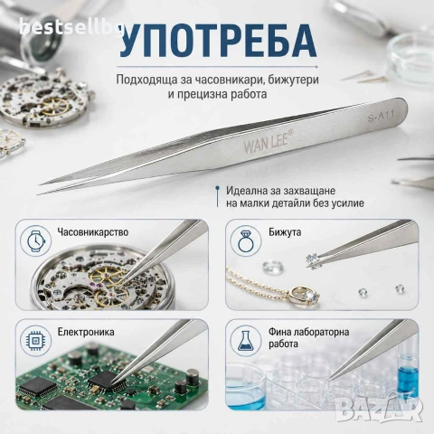 Професионална висококачествена часовникарска пинсета права за часовникари, снимка 2 - Други инструменти - 29093210