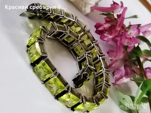 Масивна сребърна гривна с перидот💚,Тегло: 39.19гр , снимка 8 - Гривни - 53979979