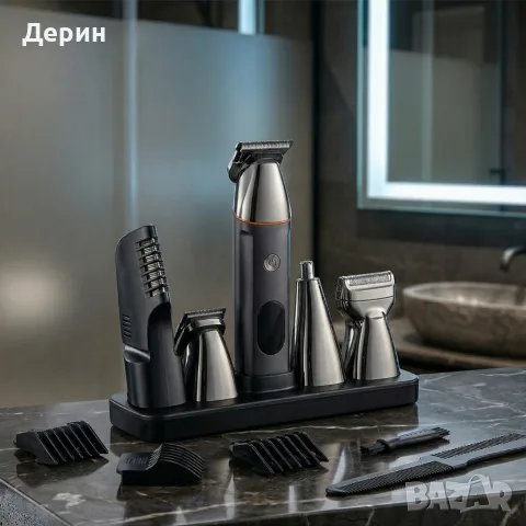 Професионален комплект за подстригване 5 в 1 – машинка, тример, бръсначка и приставки за лице и тяло