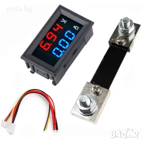 Дигитален волтметър и амперметър 0–100V 100A с включен шунт – LED дисплей за DC системи 10117