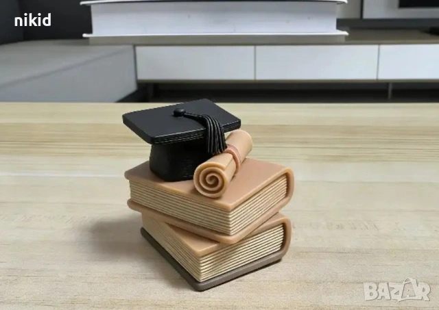 3d Книги книга тога шапка и свитък силиконов молд форма фондан шоколад гипс смола свещ декор, снимка 4 - Форми - 54393517