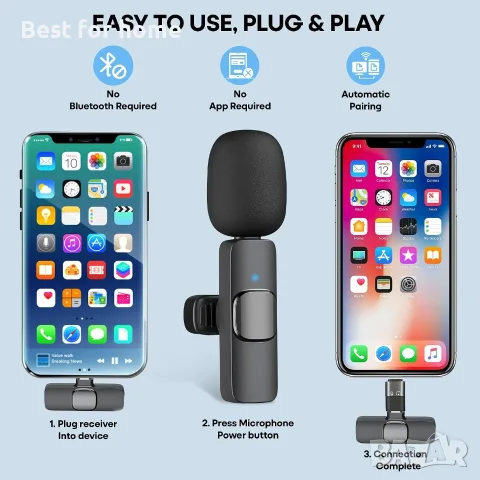 2 x Безжични микрофона за Iphone, Android, iPad Безжичен микрофон с намаляване на шума , снимка 3 - Микрофони - 55576952