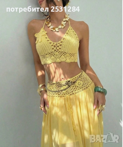 Летен дамски комплект – топ + дълга пола , размер М , размер 38