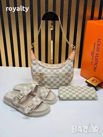 Louis Vuitton Нов Дамски Комплект Луи Витон Чехли Чанта Различни Цветове , снимка 4 - Чехли - 55030846