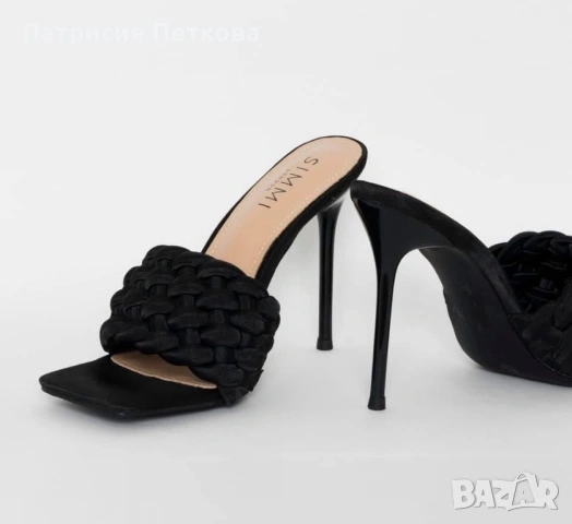 Сатенени елегантни черни сандали / чехли на ток Simmi London, размер 39, черен цвят, цена 20 евро, снимка 12 - Чехли - 54017238